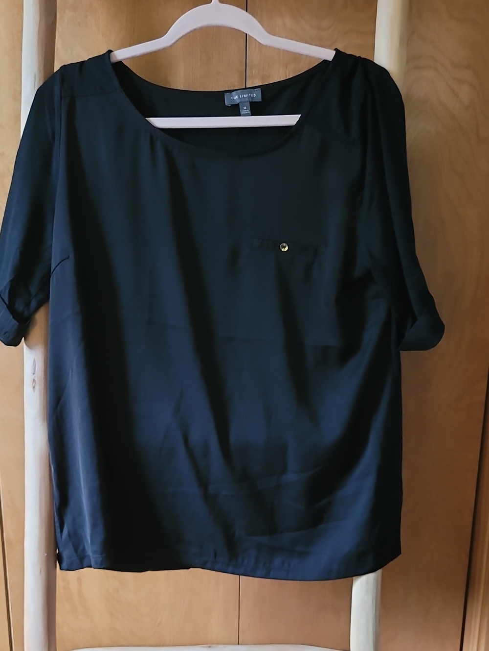 The Limited Black Scoop Neck Blouse with Chest Pocket
